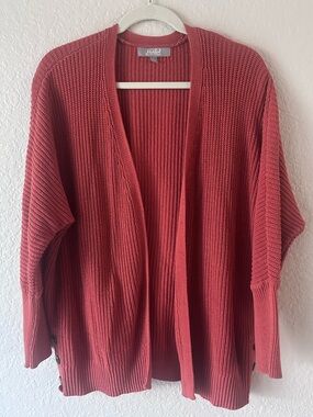 Marled Rust Orange Chunky Knit Open Front Cardigan Sweater Size L